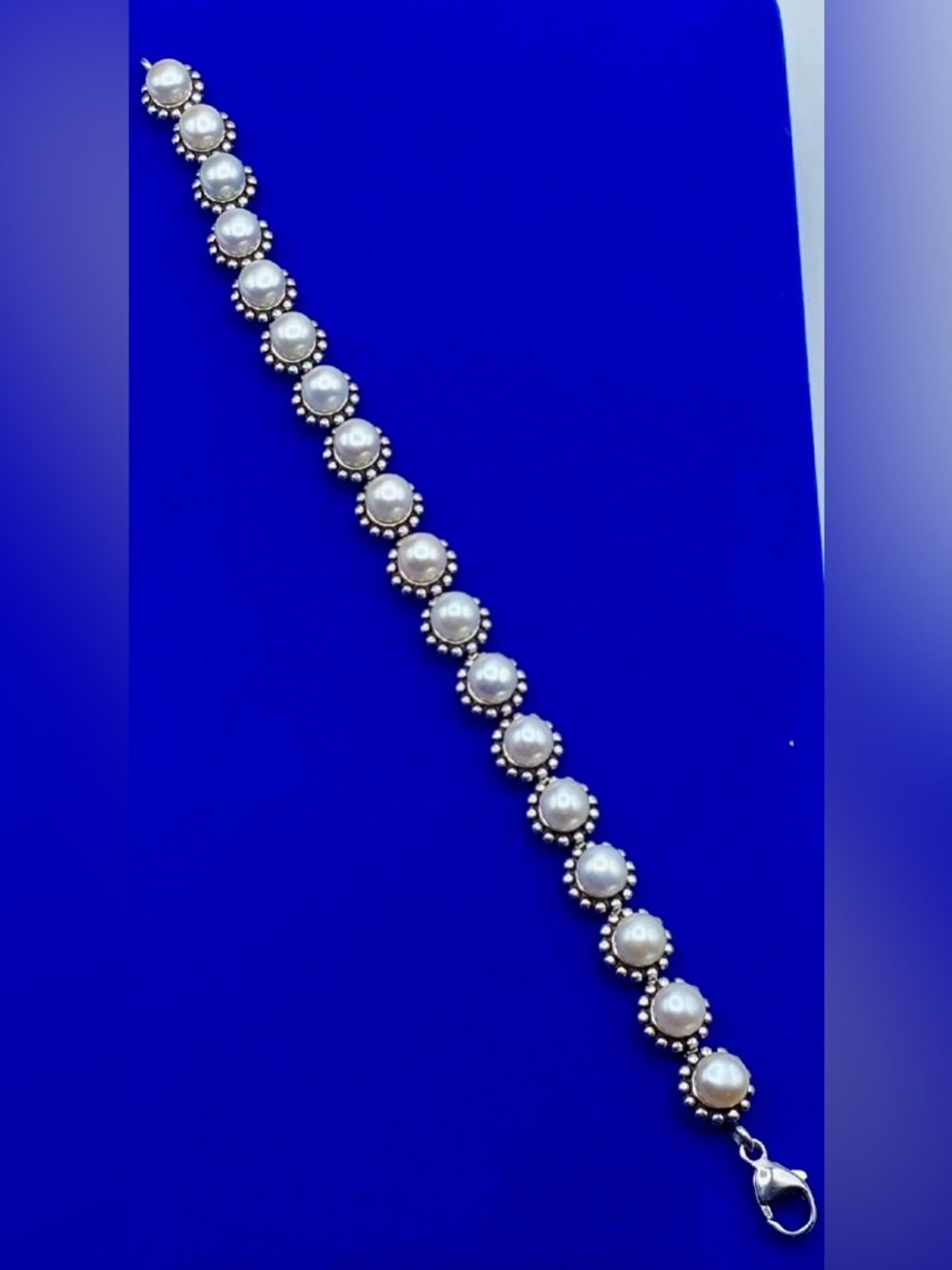 Freshwater Pearl Sterling Silver Gemstone Station Bracelet